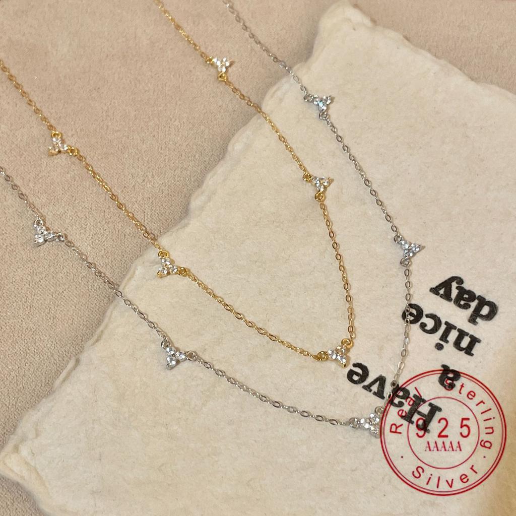 Collana con Stazioni in Argento Sterling 925 a Fiore e Zirconia Cubica Catena Floreale Delicata Oro/Argento | Gioielli Ipoallergenici