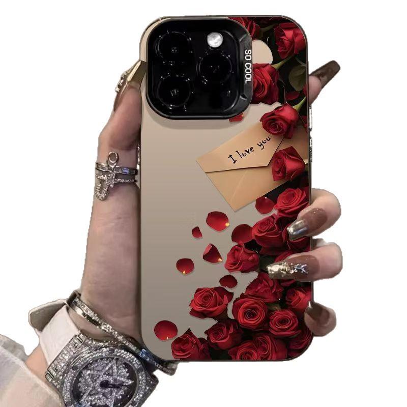 Envelope Rose Silver Shell Phone Case for Apple 14/15/16/17 Pro/Pro Max