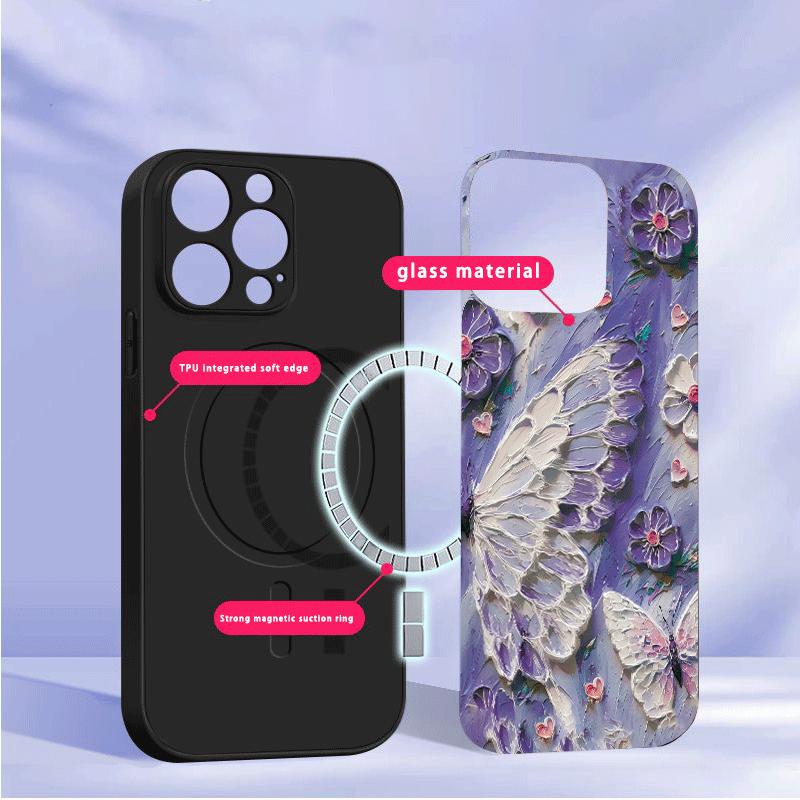 Oil Painting Butterfly Suitable for Samsung Galaxy S26 Ultra S20 FE S21 S22+ 23 Plus S24 Ultra 25 Edge Black Glass Phone Casee