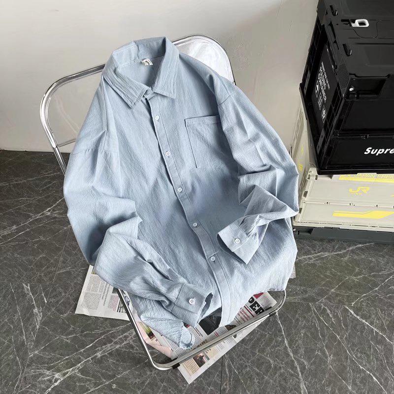 2023 Men's Hong Kong-Style Loose-Fit Splicing Long-Sleeved Shirt - New Spring Design