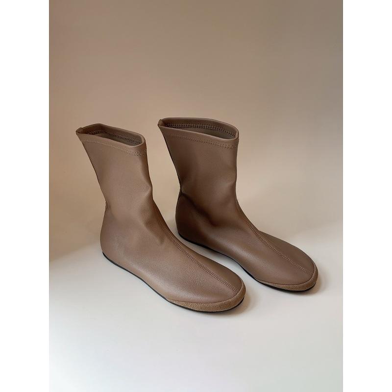 Sheepskin Version Round Head Retro Simple Thin Boots Flat Short Boots Thin Boots Elastic Boots Women's Versatile Commuter Socks Boots