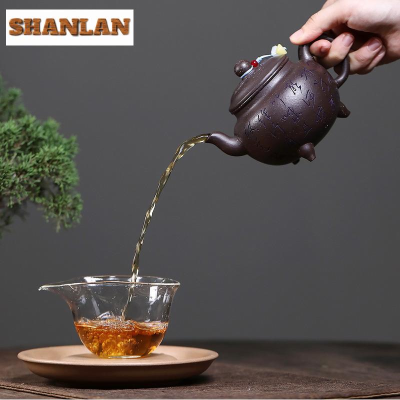 340ml Boutique Yixing Purple Clay Teapots Handmade Tripodia Pot Raw Ore Purple Jade Gold Sand Kettle Chinese Zisha Tea Set Craft