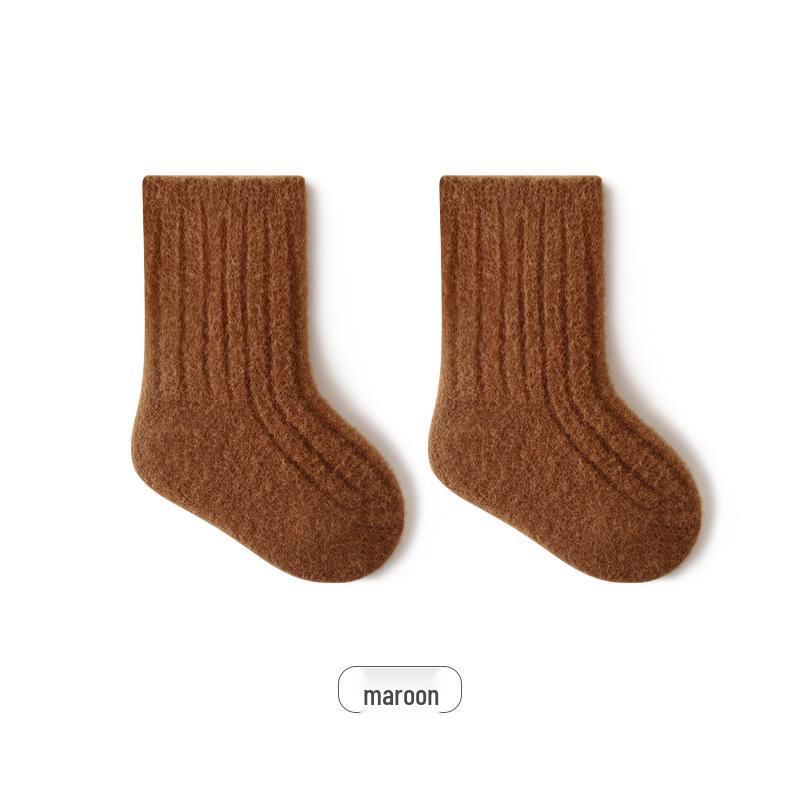 Solid Color Fleece-Lined Mid-Calf Baby Socks - Combed Cotton, Warm Terry, Class A Quality
