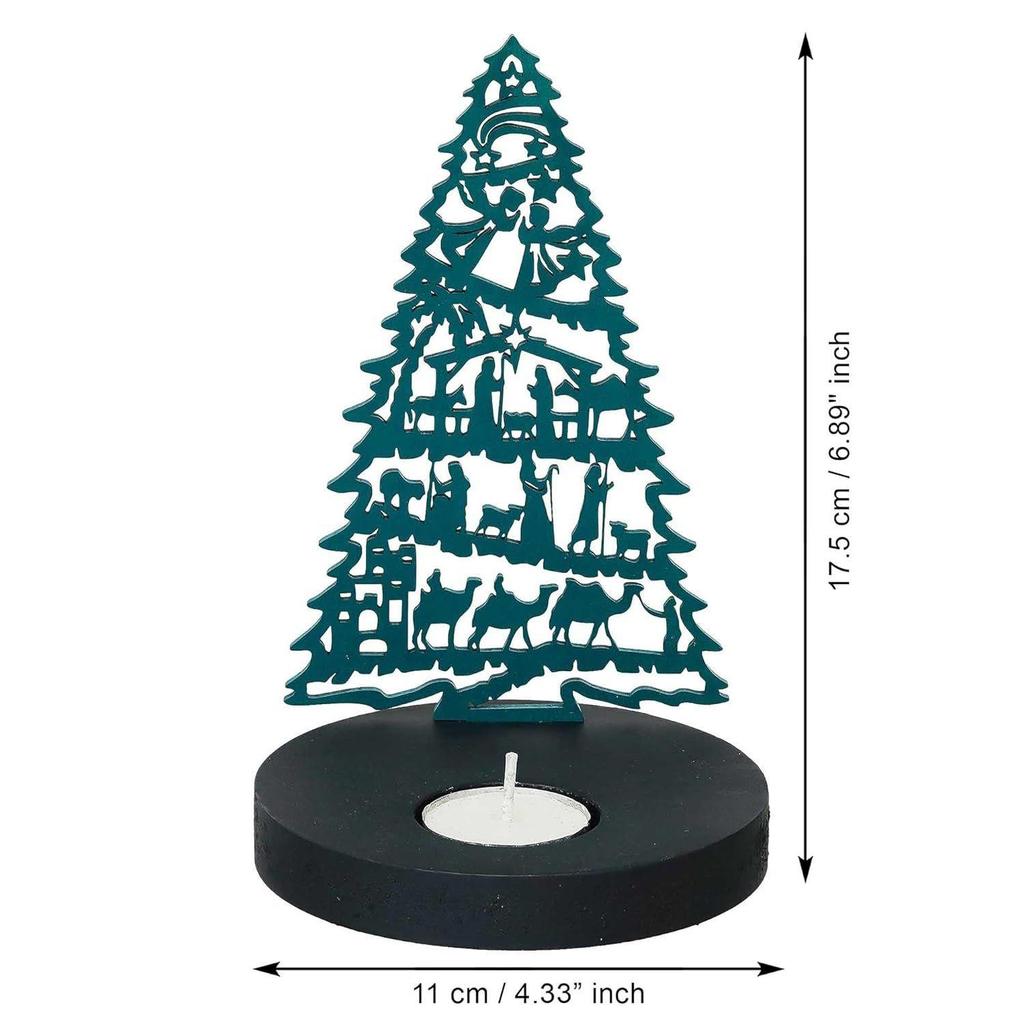 Jesus Nativity Scene Christmas Tree Tea Light Candle Holder(Wooden Green)| Christmas Decoration Items for Home Living Room Office Decor