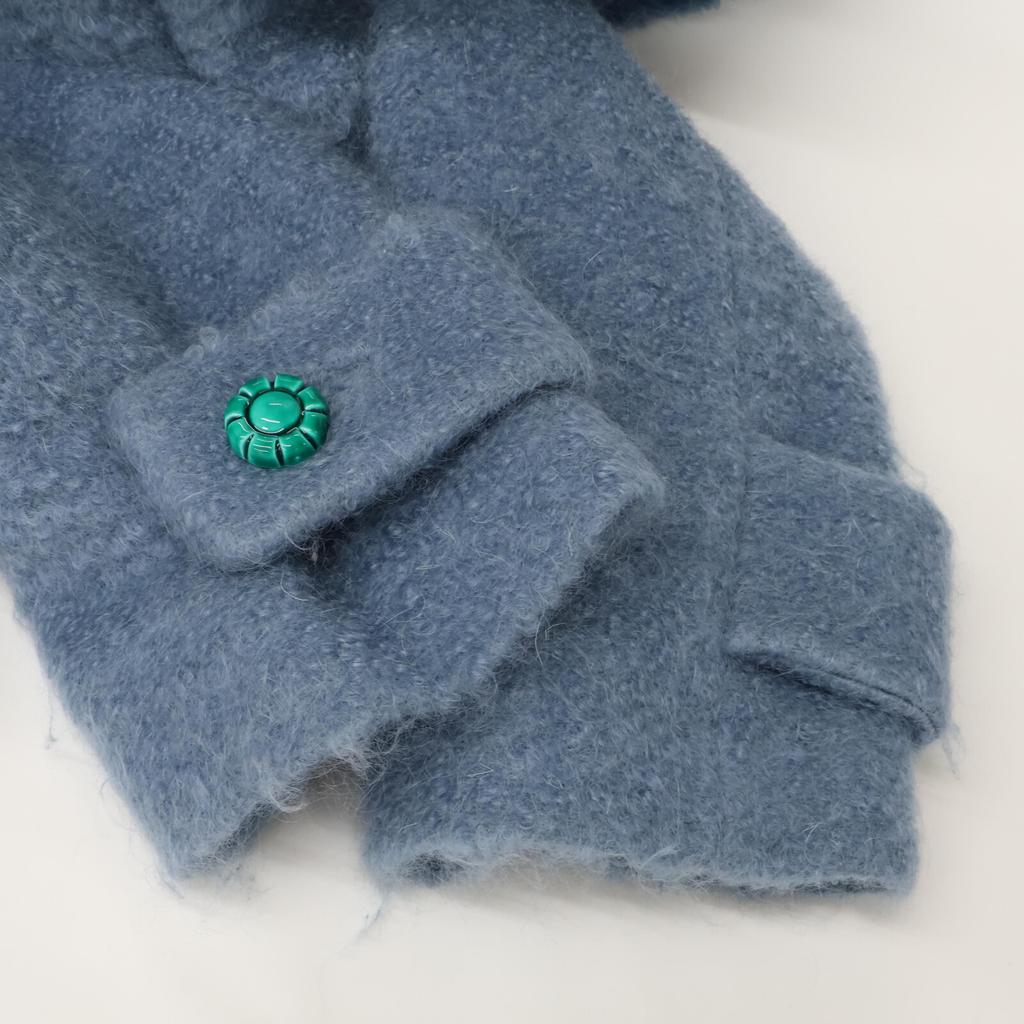 MIUMIU [Good condition/Domestic regular] MS1417 1PTP with fur collar, flower buttons, mohair blend coat 42 blueUsed