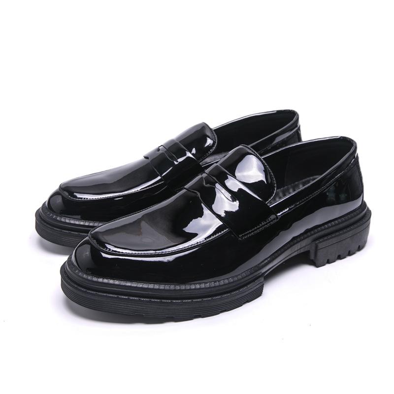 Men s Trendy Thick-Soled Slip-On Casual Leather Loafers EU 46 чёрный