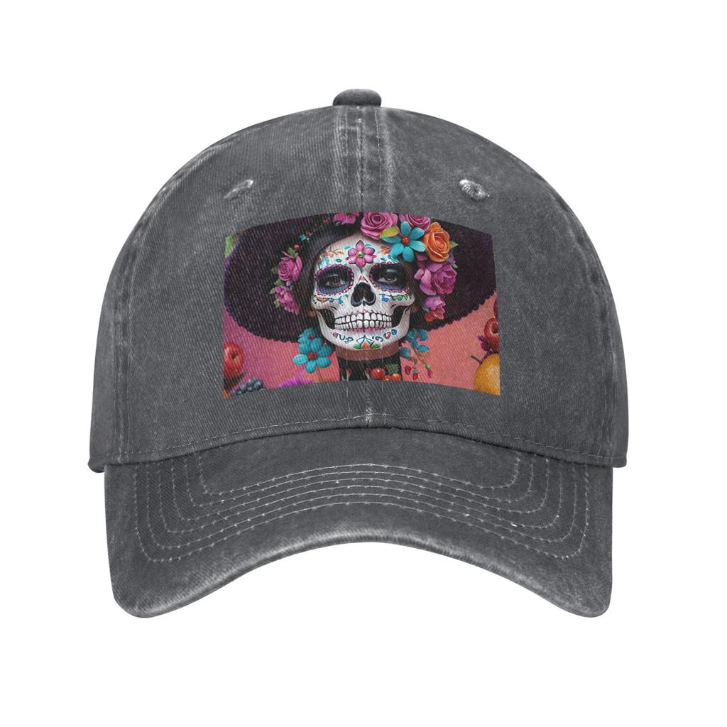 Day Of The Dead Sugar Skull Mexican Girl Baseball Caps Fashion Denim Fabric Hats Adjustable Casquette Sports Baseball Cowboy Hat