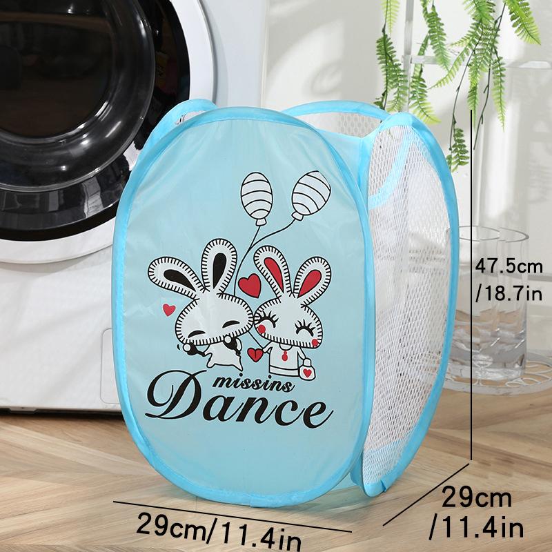 Cartoon Printed Foldable Laundry Basket Nylon Mesh Dirty Clothes Hamper Simple Modern Fabric Storage Bin for Home Organization
