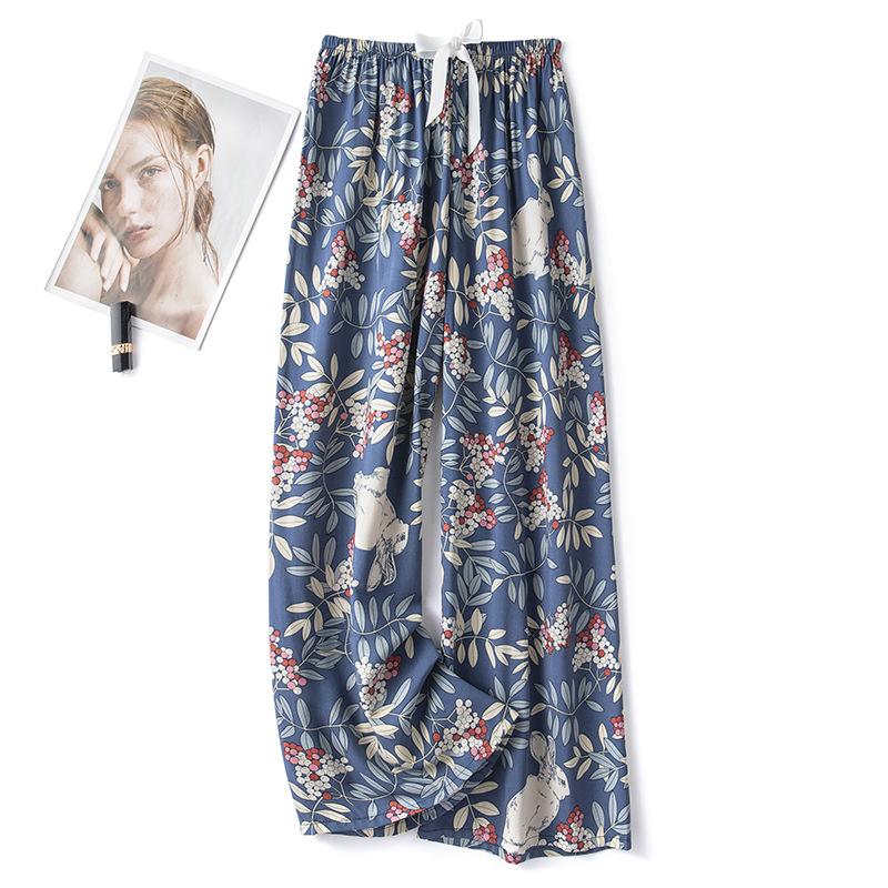 Pantaloni de pijama din bumbac mătase pentru femei, secțiune subțire de vară, anti-țânțari, pantaloni cu picior lat, culoare uni, pentru exterior, casă, petrecere a timpului liber, imprimeu, pantaloni de plajă până la genunchi