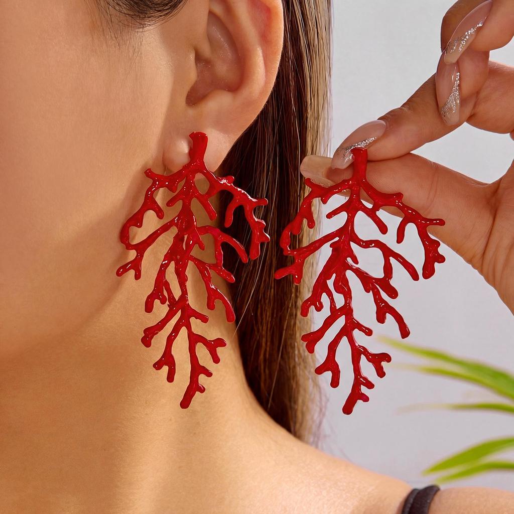 Holiday Style Coral Faux Pearl Starfish Tassel Earrings