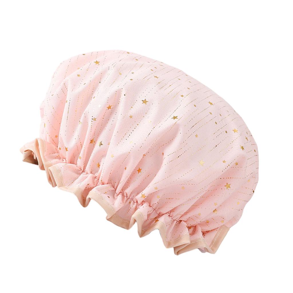 Doppelte Duschhaube Wasserdichte Haarhaube Heißgold bedruckte Terylen-Baumwolle Duschhaube Baden Frauen