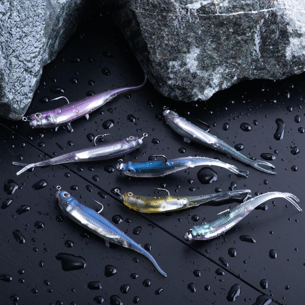 Goture Drop Shot Minnow Soft Lure for Saltwater and Freshwater 4 with 1g Hooks Pack of 40 Fishing, 1.8g Worm, 7cm/2.75in, Colors, Mid-Sea (10 Hooks),