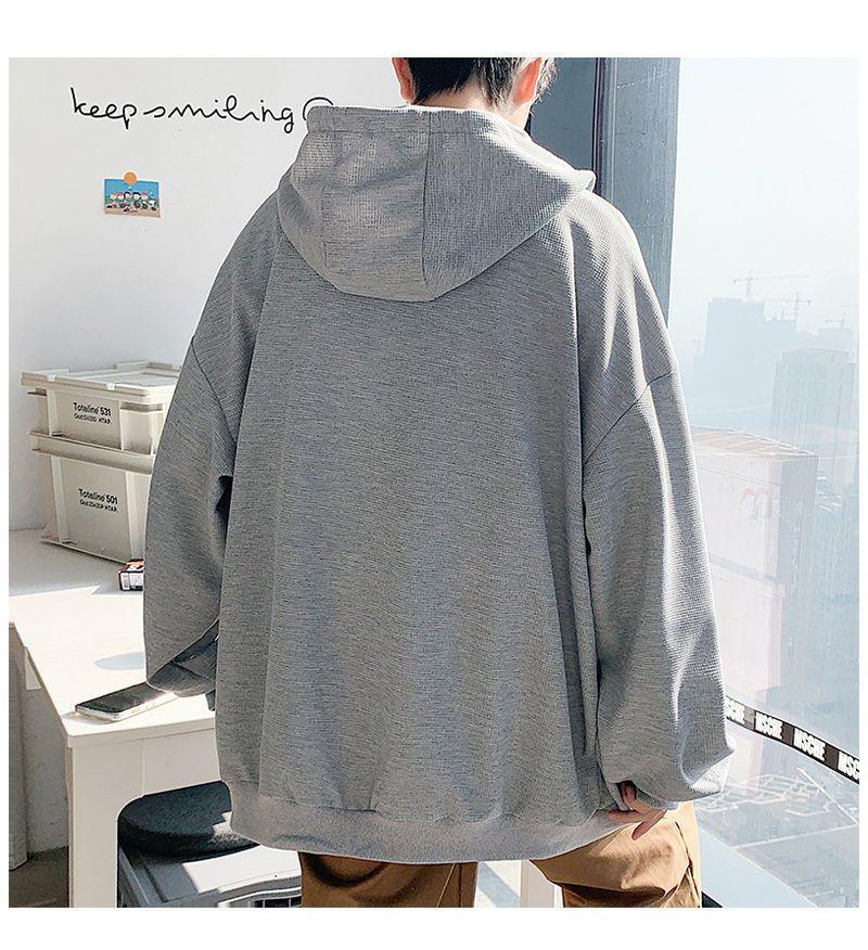 Men's Trendy Hooded Waffle-Weave Zip-Up Cardigan Sweatshirt for Spring/Autumn Hong Kong Style