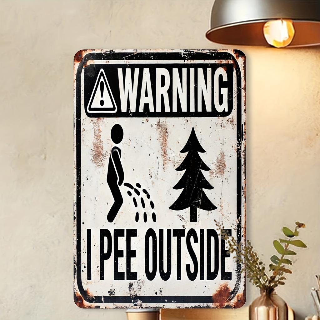 Vintage Iron Warning Sign "I PEE OUTSIDE" - Rustic Garden, Farmhouse & Outdoor Decor - Wall-Mounted Humorous Novelty Plaque