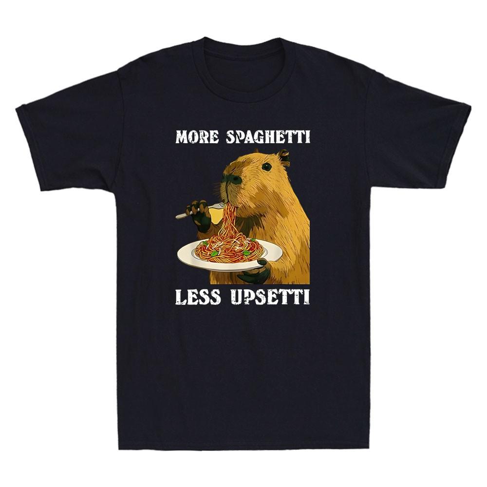 More Spaghetti Less Upsetti Funny Capybara Eating Meme Quote Retro Men s T-Shirt XXXXL