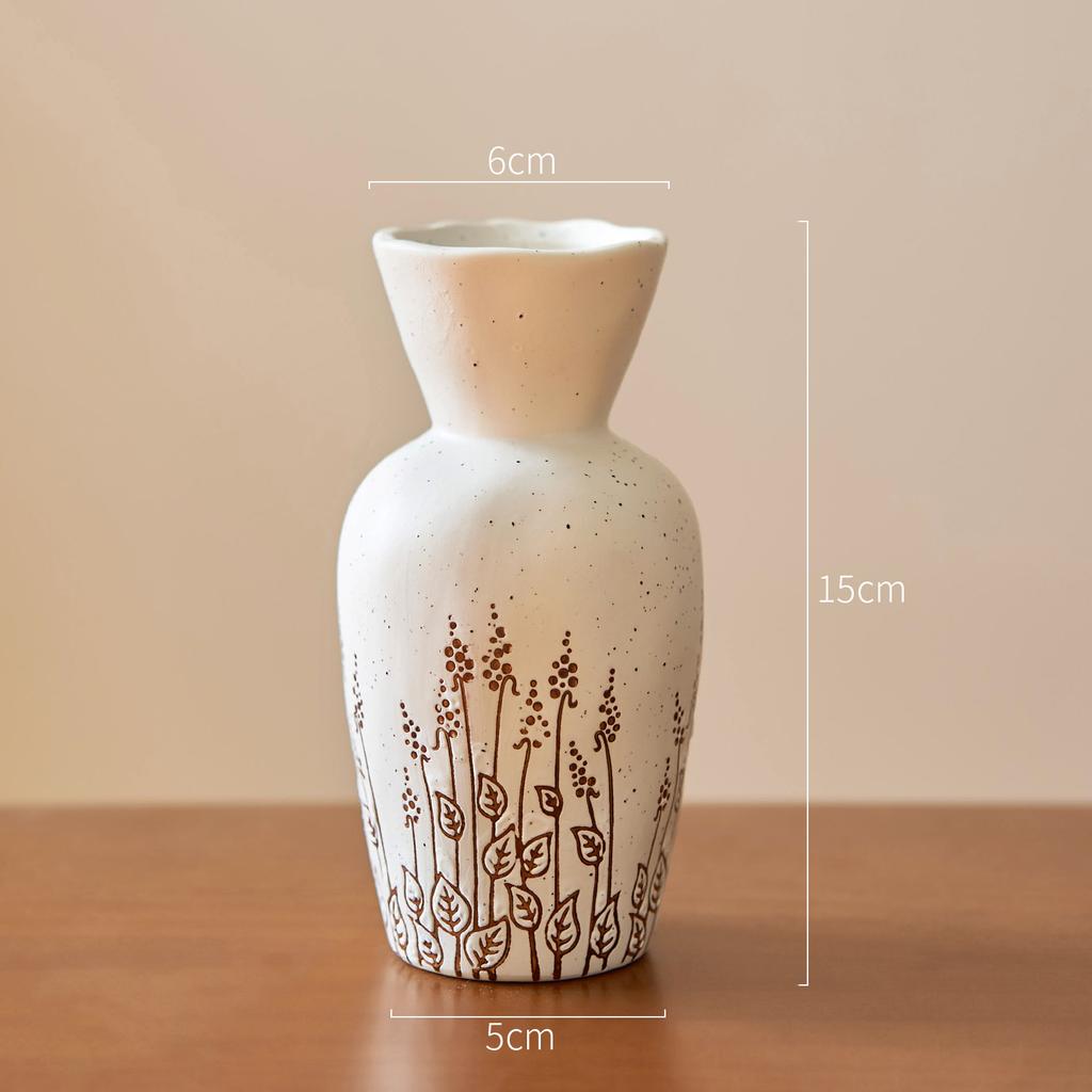 Vintage Embossed Ceramic Vase Floral Relief Hydroponic Pot for Plants Cut Flowers Festive Garden Home Table Decor Holiday Gift
