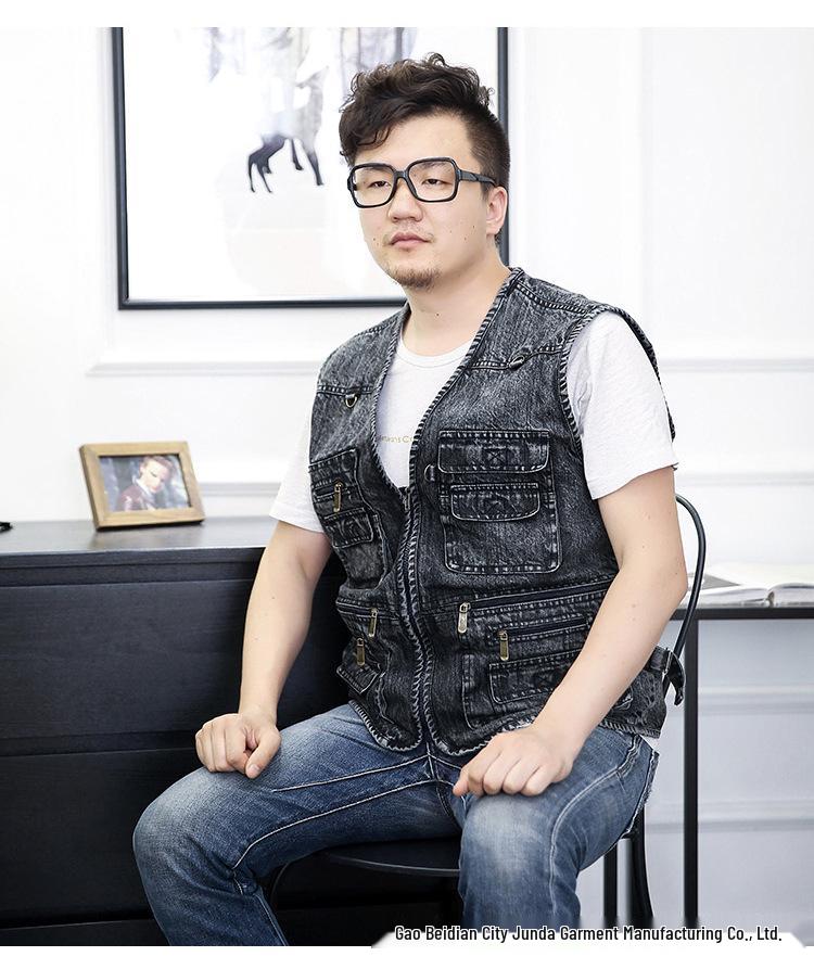 Men's Multi-Pocket Denim Vest for Photography and Fishing