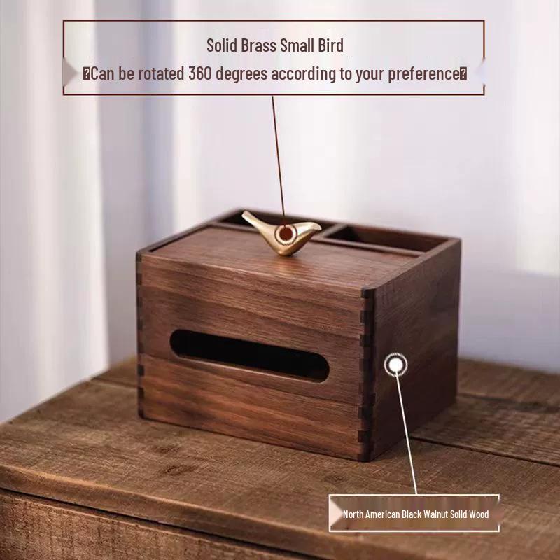 Solid Wood Multifunctional Living Room Desktop Storage: Remote Control & Napkin Holder