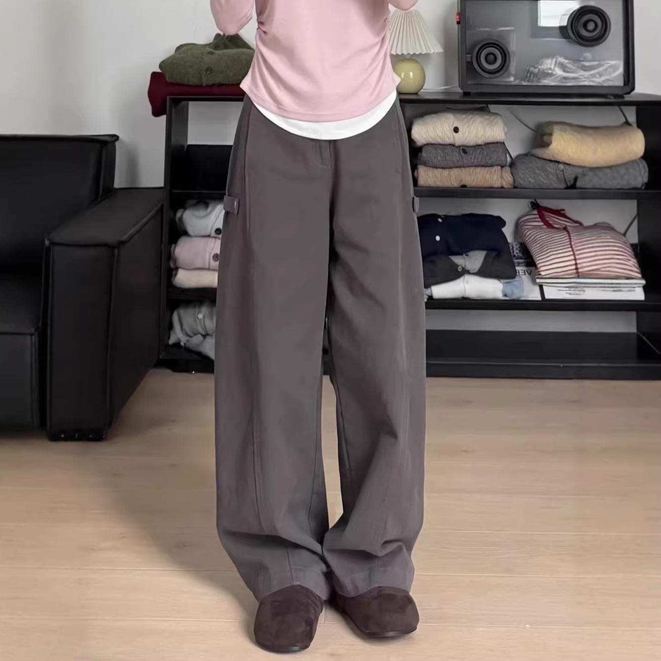 

Women s Plus Size High Waist Straight Leg Casual Pants - Spring/Autumn Loose Fit S темно-серого