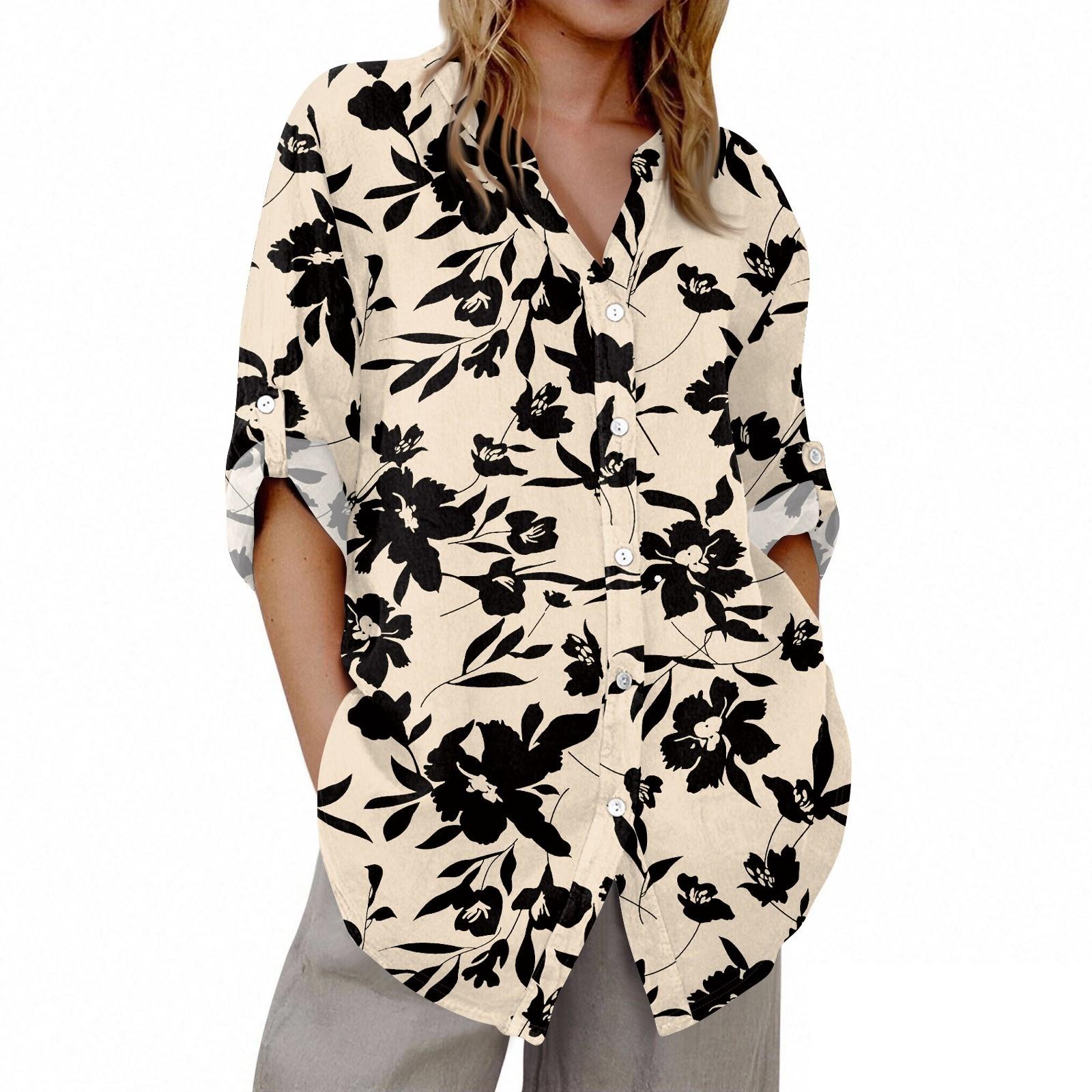 

Женский кардиган с V-образным вырезом и рукавом 3/4 с принтом L