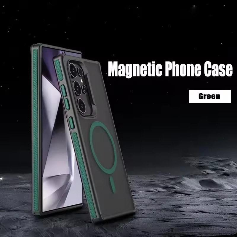 

Магнитный чехол для телефона Samsung Galaxy S25 S23 S22 S24 Ultra Plus Magsafe Wireless Charger Матовый полупрозрачный противоударный чехол Samsung S25 Plus зелёный