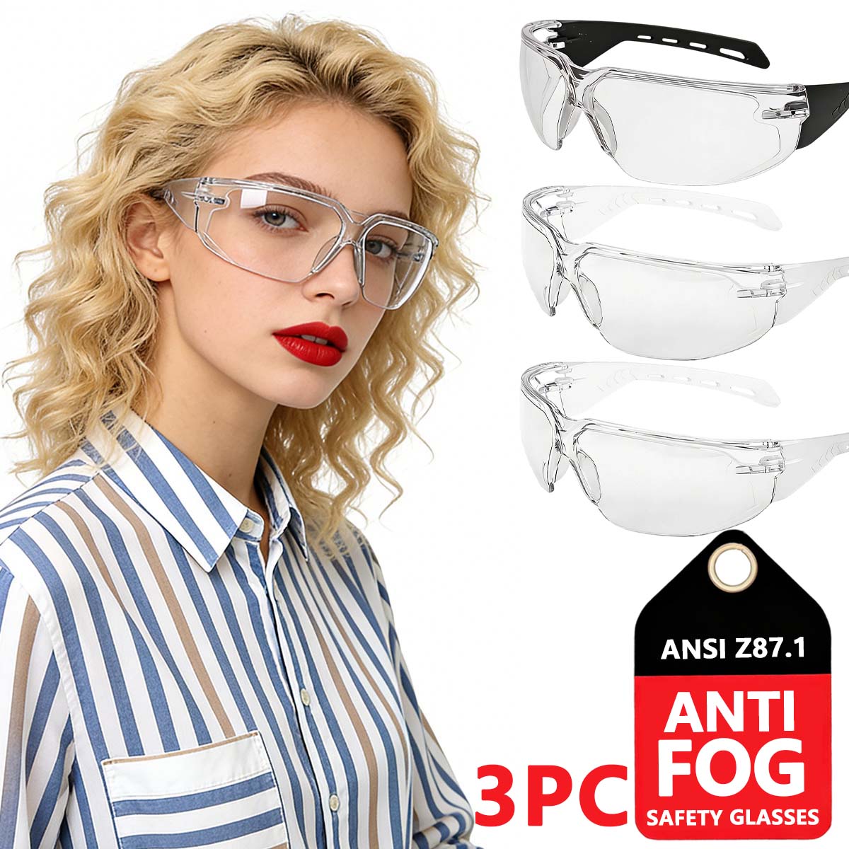Nocry Eye Protection Glasses Anti-Fog Safety Glasses Safety Glasses with Clear Wraparound Lenses and Vented Frame Model HM10
