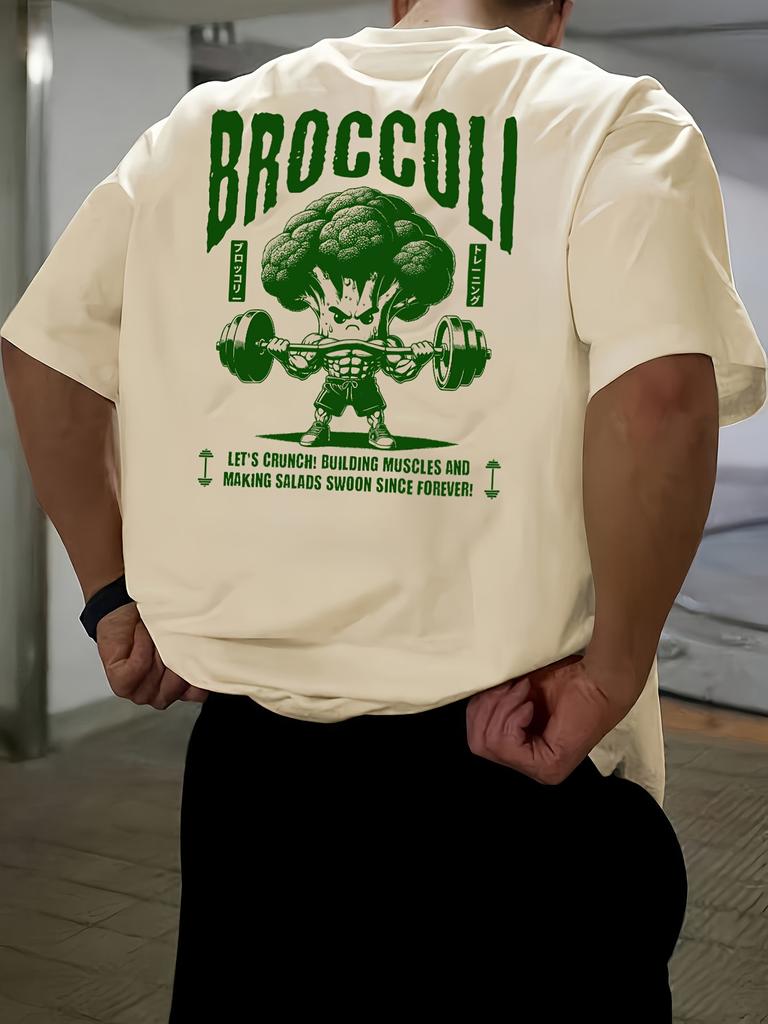 Stylish 100 Cotton Unisexs T Shirt Featuring Green Broccoli Gym Character Ideal for Summer Urban Style and Workouts