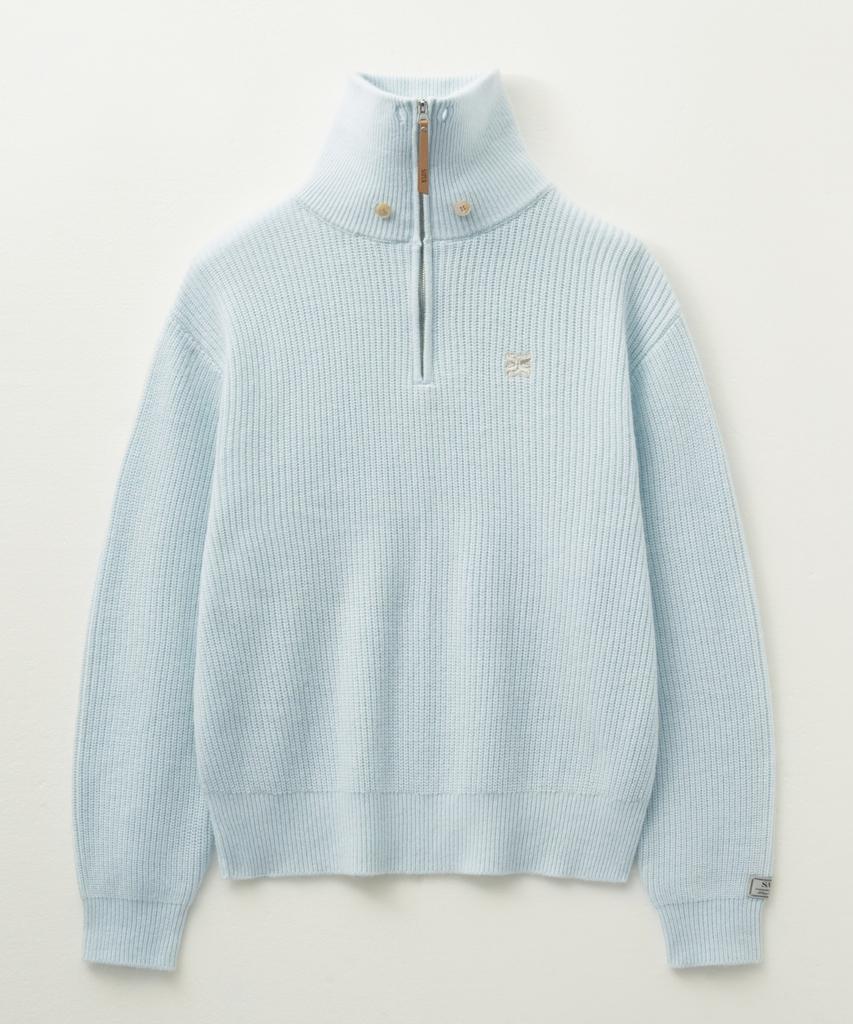 Seteo Button-Up Sailor Half Knit Zip-Up Light Blue