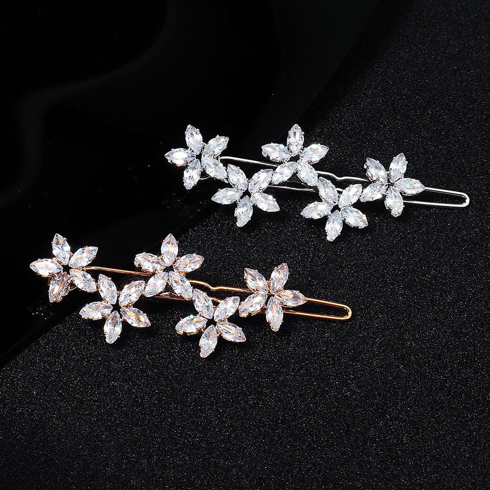 Fashion Barrette Cubic Zirconia Leaf Hair Clips for Women Accessories Bridal Wedding Hair Jewelry Party Bride Headpiece