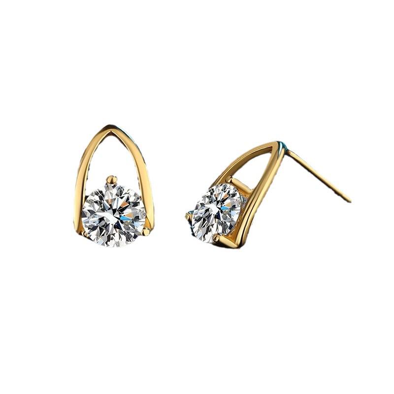 Sterling Silver Moissanite Eight Hearts & Arrows Stud Earrings with K Gold