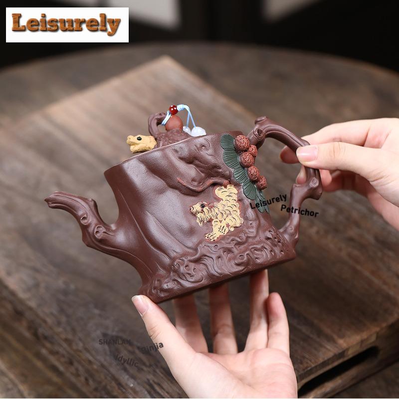 500ml Handmade Yixing Purple Clay Teapots Handmade Animals Pine Pot Raw Ore Purple Mud Kettle Zisha Tea Set Drinkware Decoration