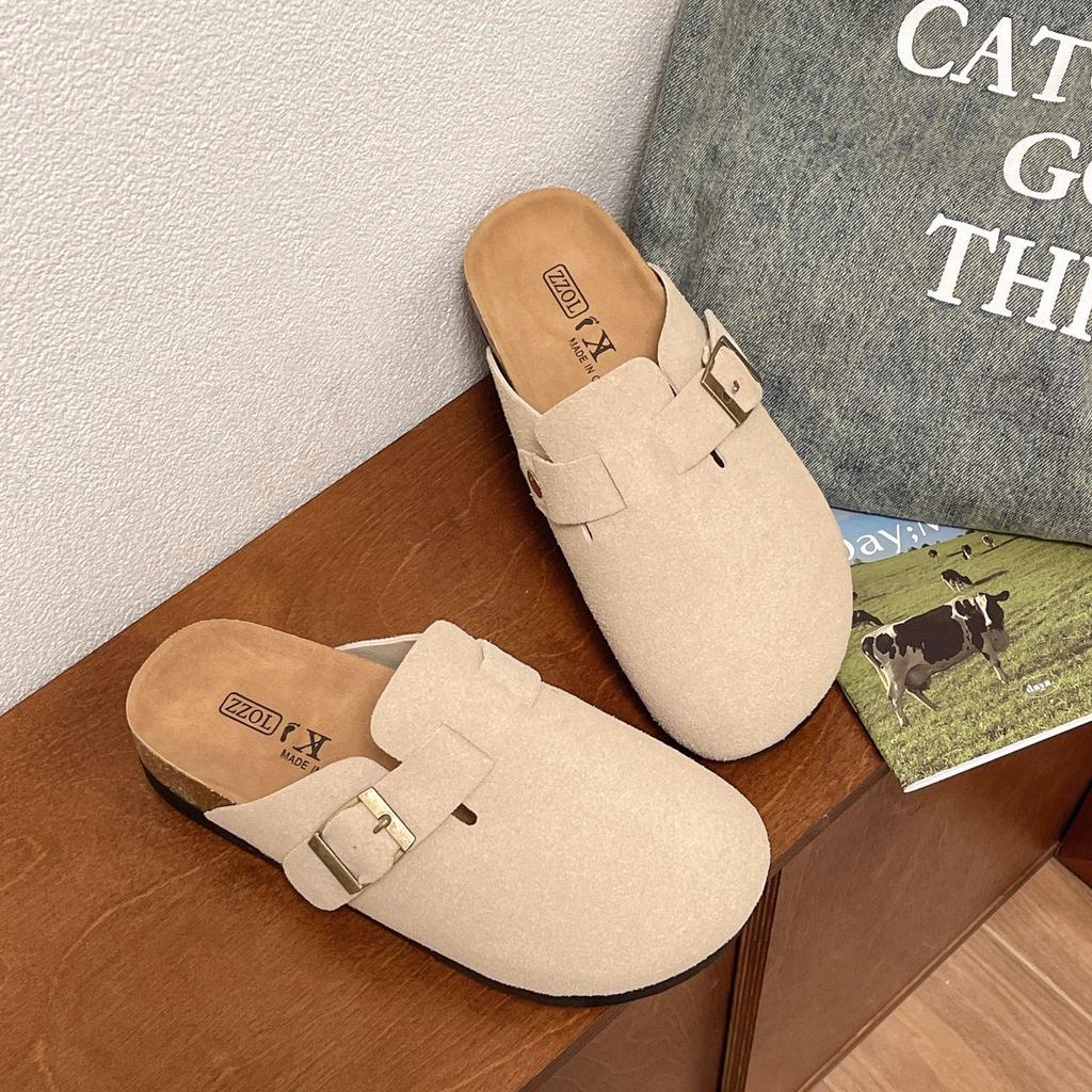 Boken Retro Schnallentasche Kopf Halbschuhe Damen Oberbekleidung 2025 Frühling neu lässig bequem dicksohlige vielseitige Hausschuhe