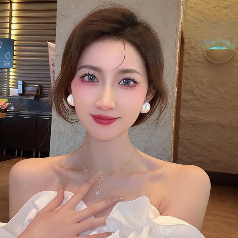 Oversized Alloy Faux Pearl Earrings Statement Drop Earring Studs Women Fashion Jewelry