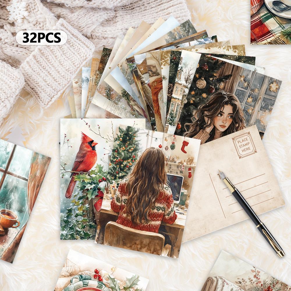 32, Vintage Christmas Postcards, Christmas, Birthday/Anniversary Gifts, Collectibles, Perfect for Gifting, Mail-Ready.