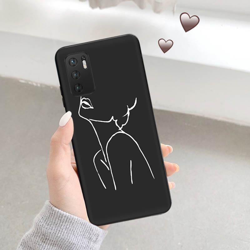 Phone Case For Xiaomi Redmi Note 11 9 10 Pro Max 5G 8T 9T 9s 7 8A 9C 7a 9A 8 Abstract Line Drawing Kiss Body Face Art Soft Cover
