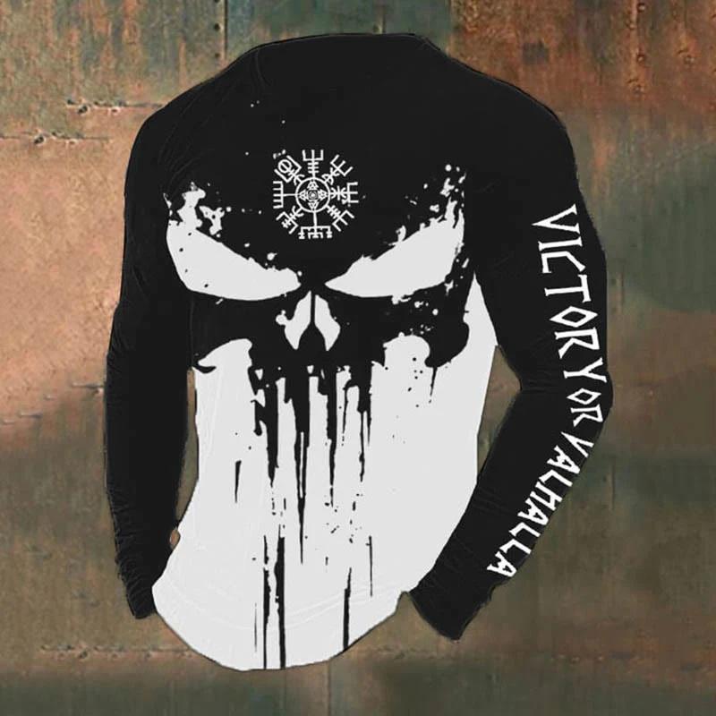 Men's Retro Viking Norse Mythology Totem 3D Printed Casual T-shirts Round Neck Fashionable Long Sleeved T-shirts