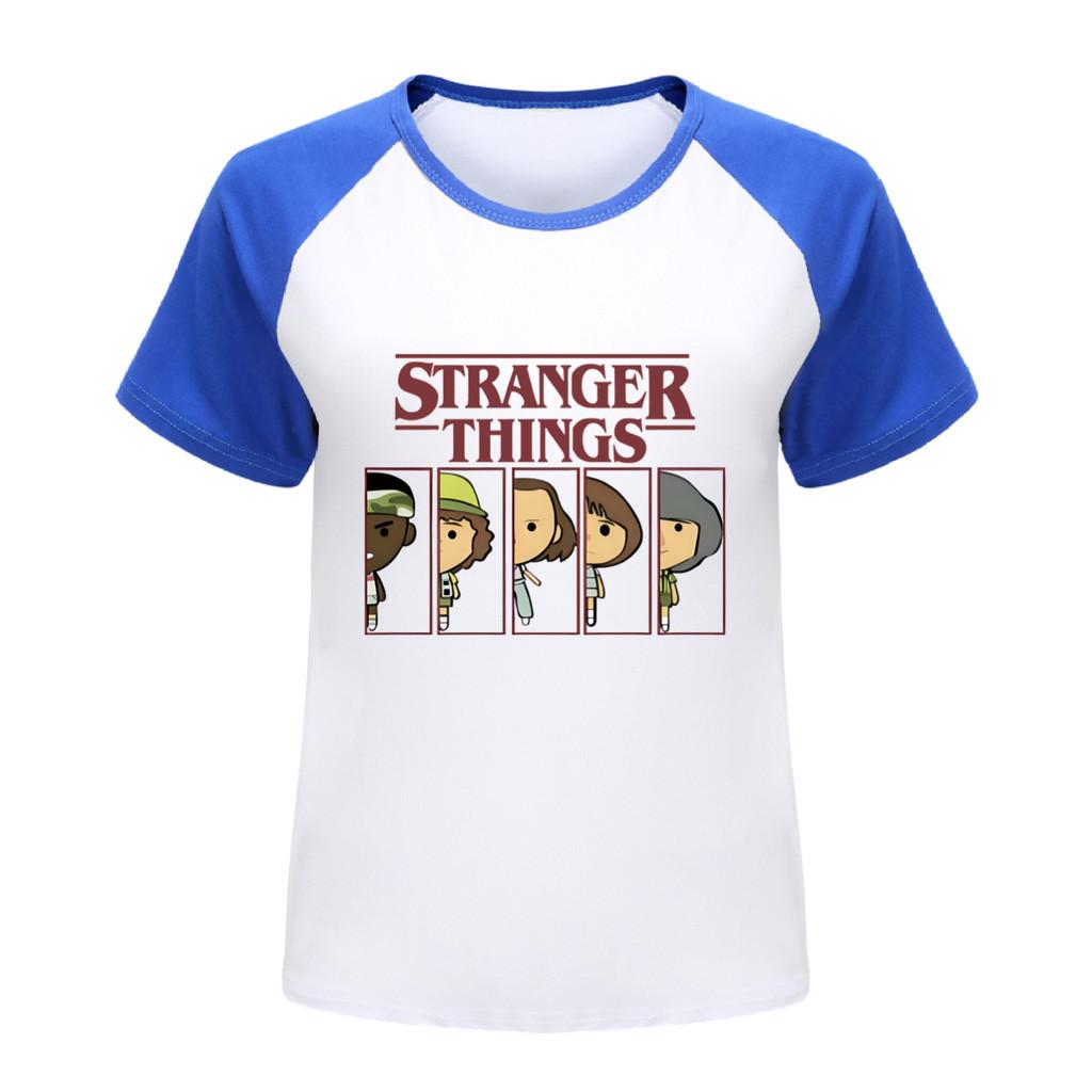 5248 Koszulka z krótkim rękawem raglanowym dla chłopców i dziewcząt z nadrukiem Stranger