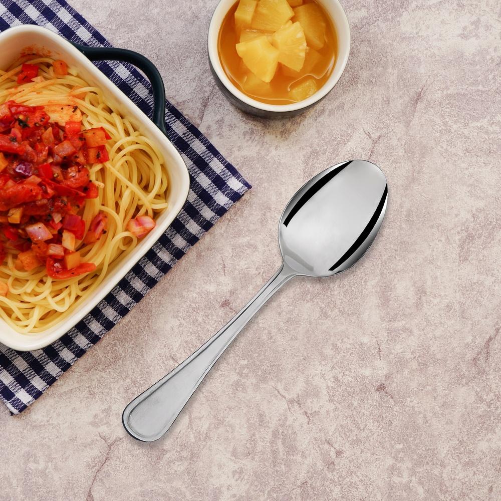 4 Pack Heavy Duty Stainless Steel Serving Spoons Dishwasher Safe Rounded Design Durable Kitchen Utensils Elegant Flatware Set