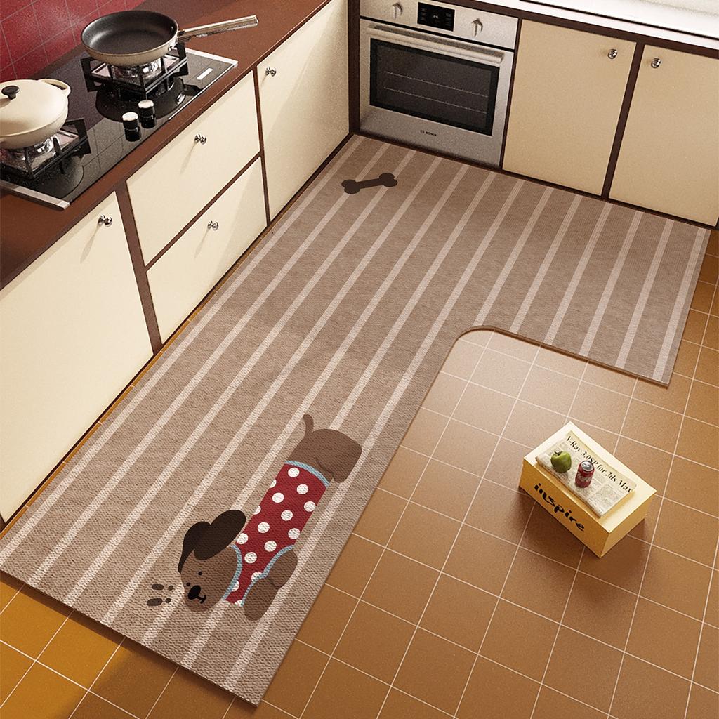 Floor Mat For Kitchen Non-Slip Waterproof Oil-Proof Carpet Cute Paw Pattern Leather Rug L-Shaped Home Decoration Mats