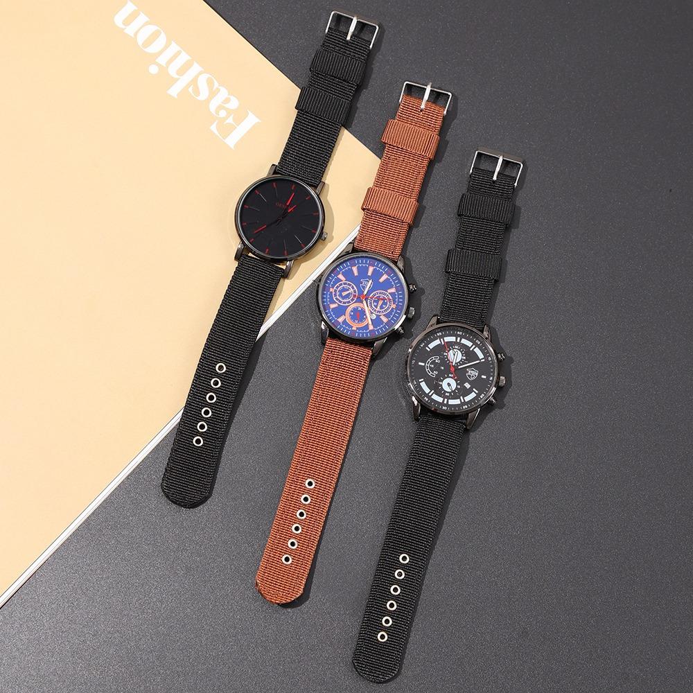 Watch 2-Piece Set Men'S Nylon Strap Watch Quartz Watch Fashion Set Watch