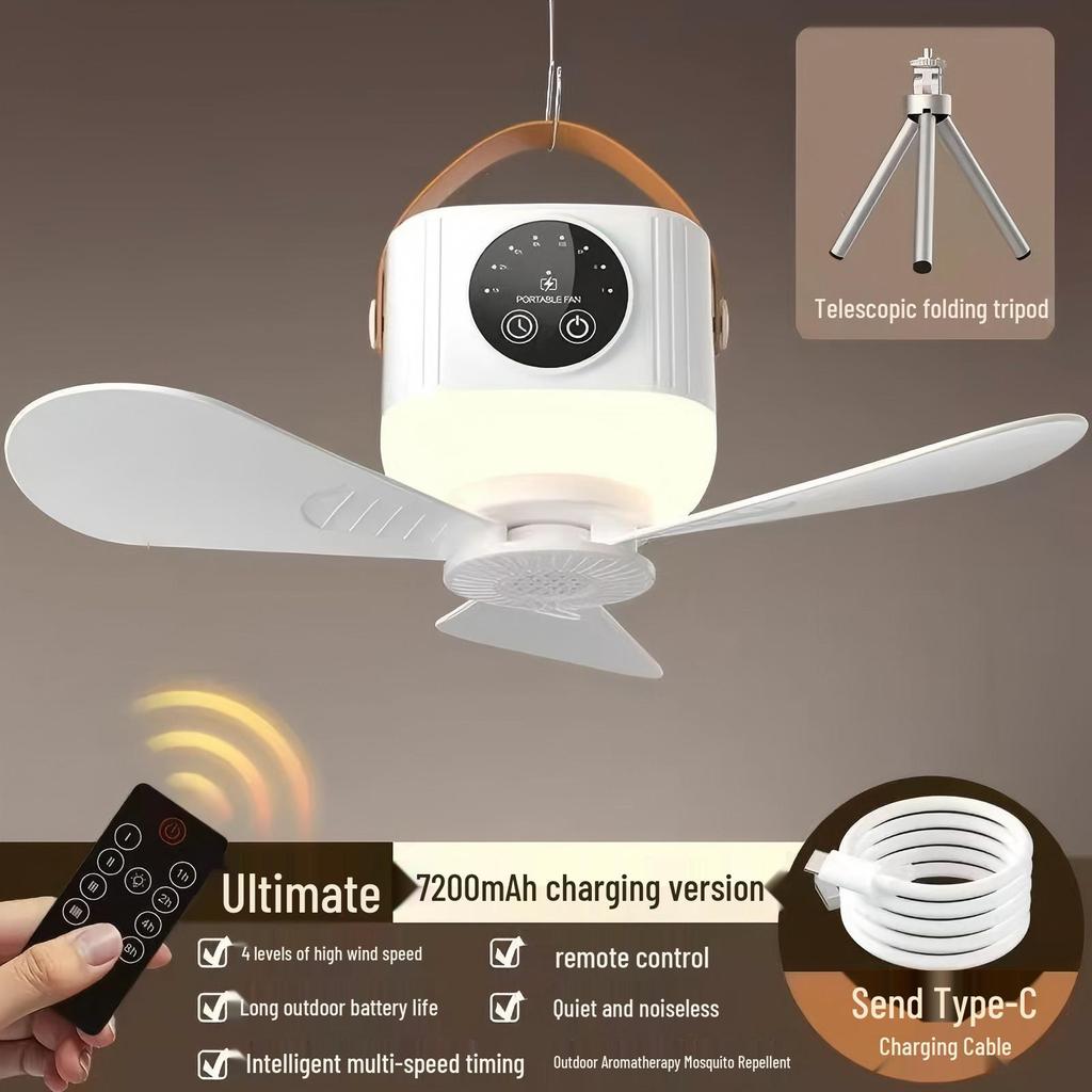 Rechargeable Remote-Control Small Ceiling & USB Fan for Dorms & Camping
