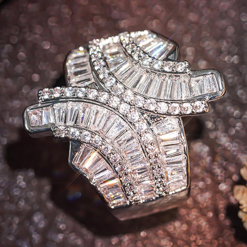 925 Sterling Silver Gorgeous Wide Band Rings for Women Full Dazzling AA Cubic Zirconia Luxury Bridal Wedding Rings Jewelry GiftsGood product