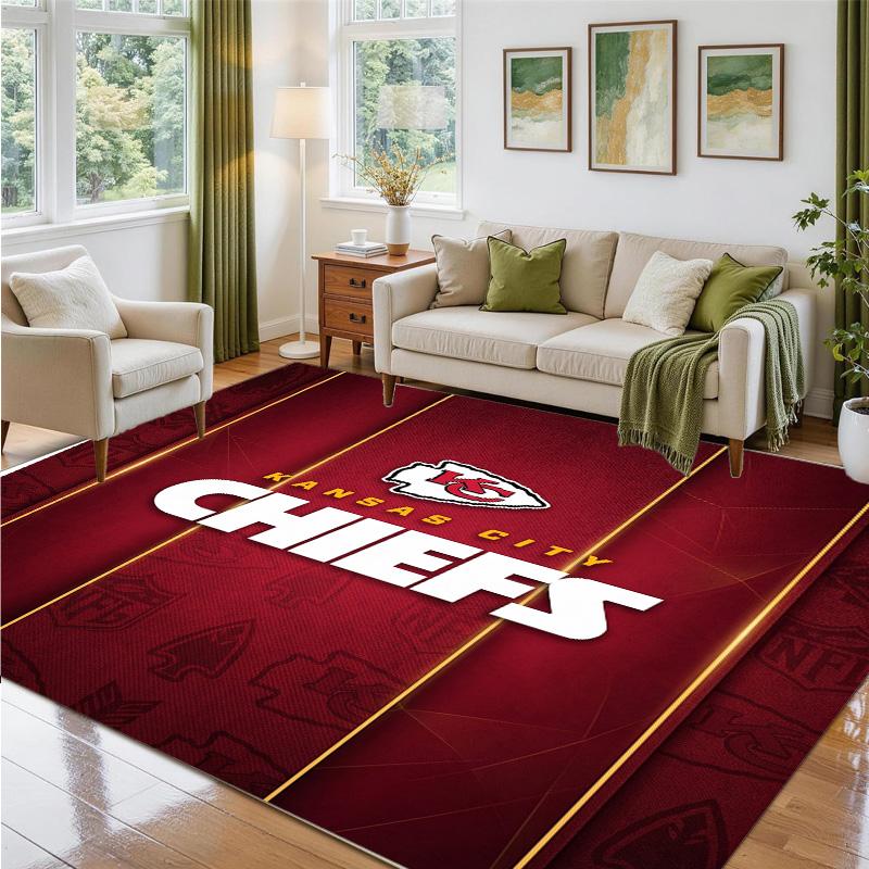 Kansas City Chiefs Design Crystal Velvet Rug Soft Decorative Mat for Bedroom Entrance