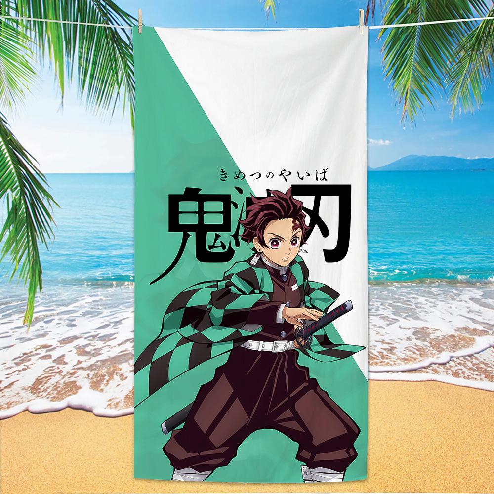 D-Demon Slayer Plážové osušky Pro děti Personalizované osušky na koupání Dárek na dovolenou k bazénu Pikniková osuška Rychleschnoucí Osušky na párty 70x140cm