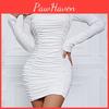 HerbstFrühling Ein Schulter Damen 2025 Raffung Bodycon Kleid Europäischer Amerikanischer Stil