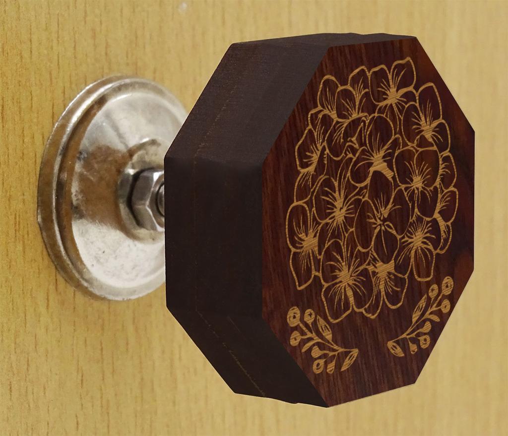 IBA Indianbeautifulart Brown Engraved Knobs Wooden Cupboard Door Knobs Pull Handle Pack of