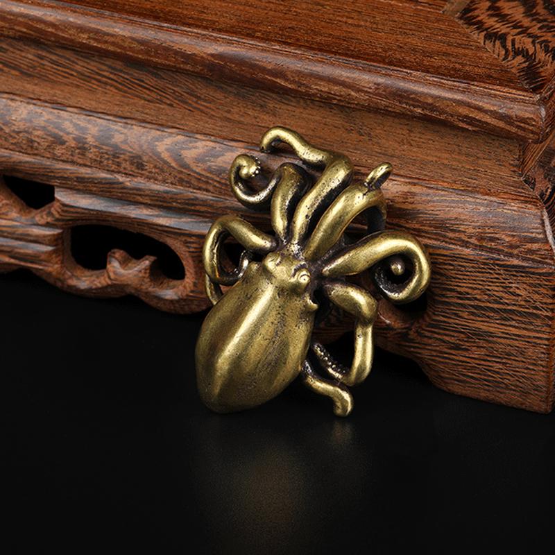 Real Bronze Mini Octopus and Squid Pendant, Brass Animal Ornaments with Electroplating, Art & Collectible Decor for Home and