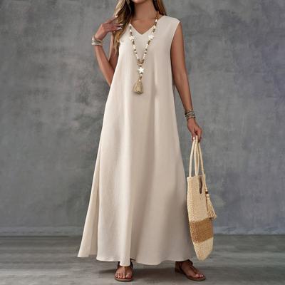 Ärmelloses Maxikleid für Damen V-Ausschnitt Seitenschlitz Langes Kleid Sommerlich Lässig Schwingendes Kleid Boho
