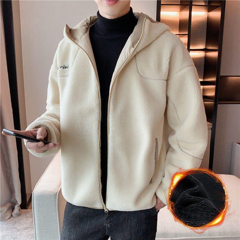 Lamb Plush CoatMen's Autumn Winter New Granular Velvet Winter Coat Fleece-lined Warm Thickened Jackets