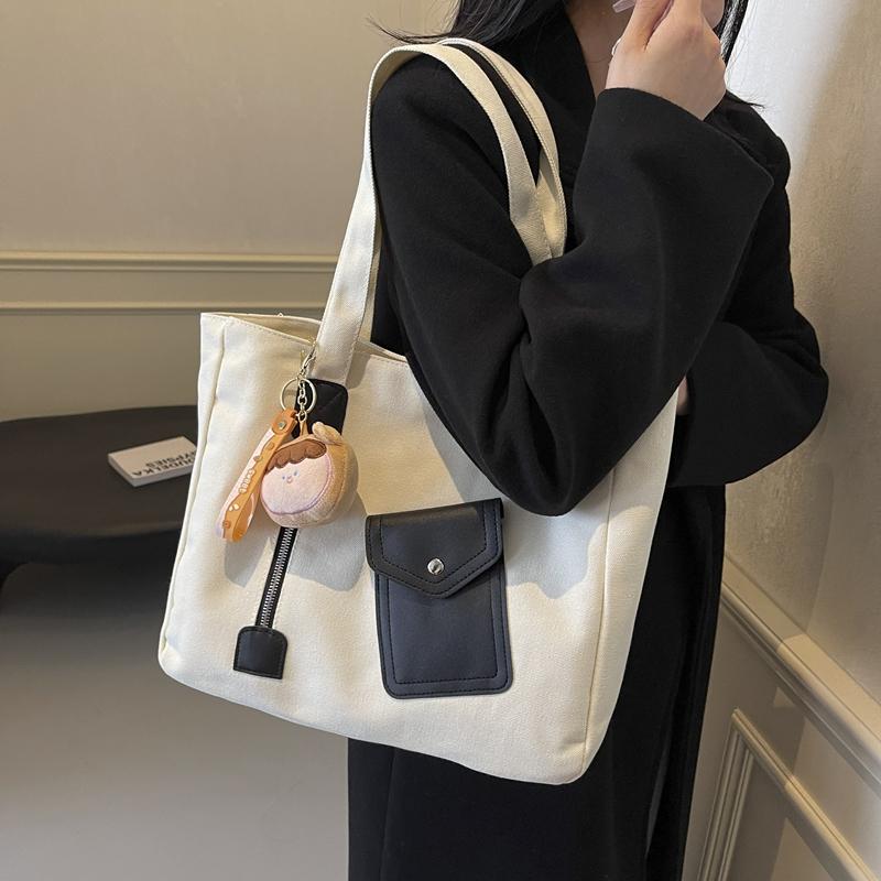 Canvas Tote Bag Student Class Shoulder Bag Large Capacity Commuter Handbag